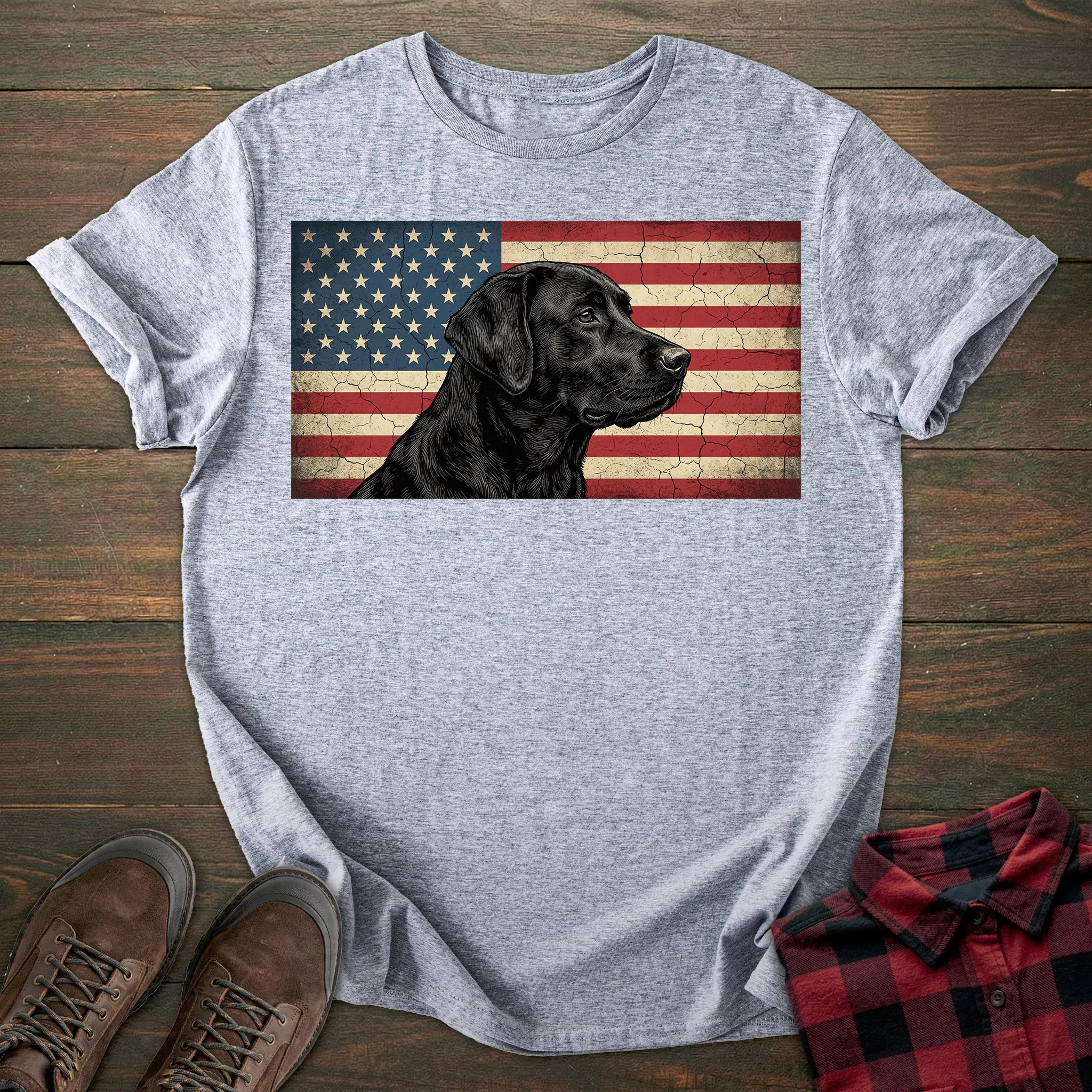 USA Flag Black Labrador T-shirt
