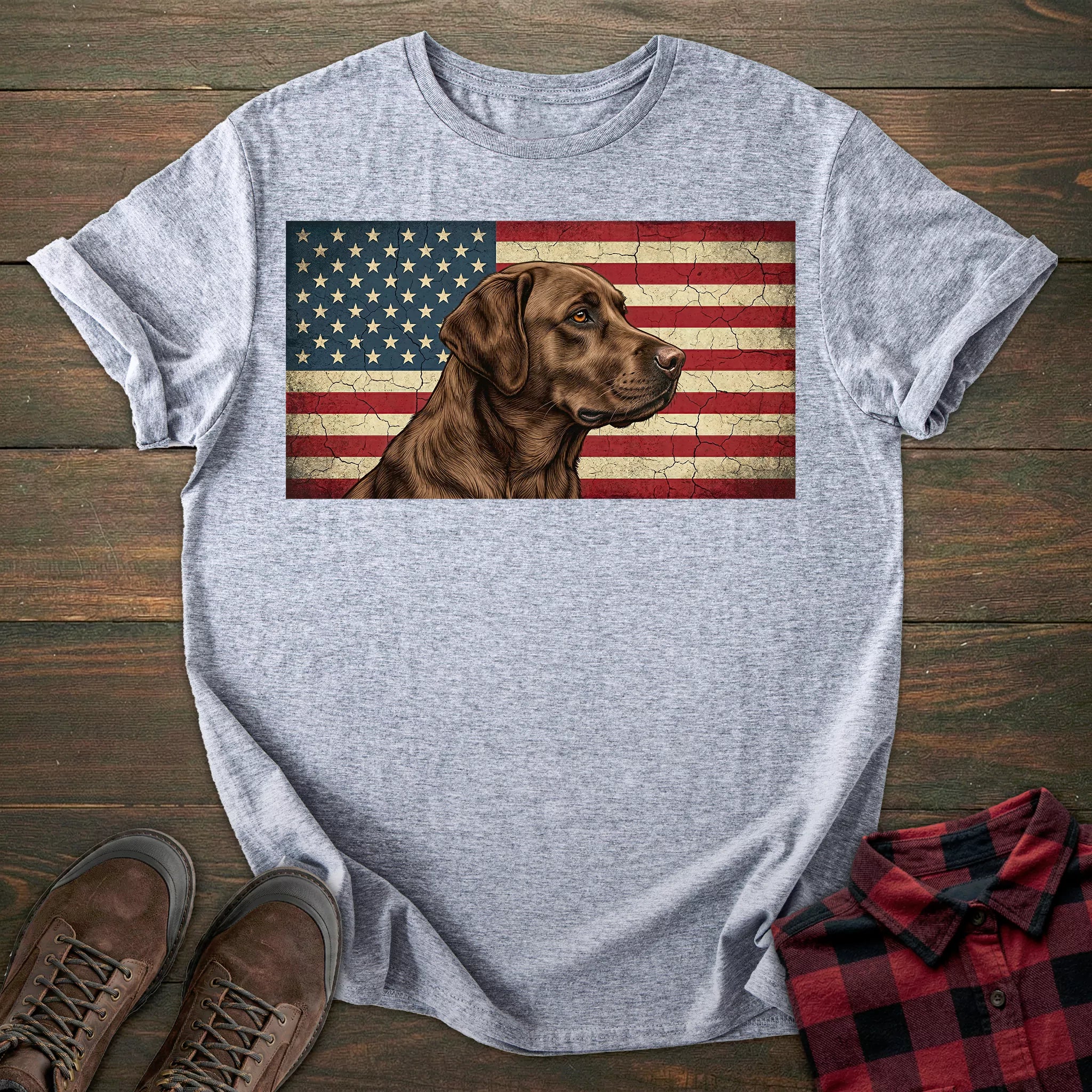 USA Flag Chocolate Labrador T-shirt