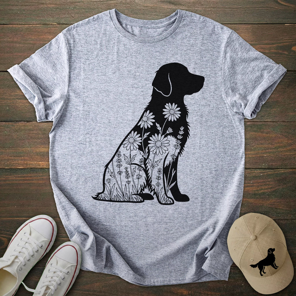 Floral Silhouette Golden Retriever T-shirt