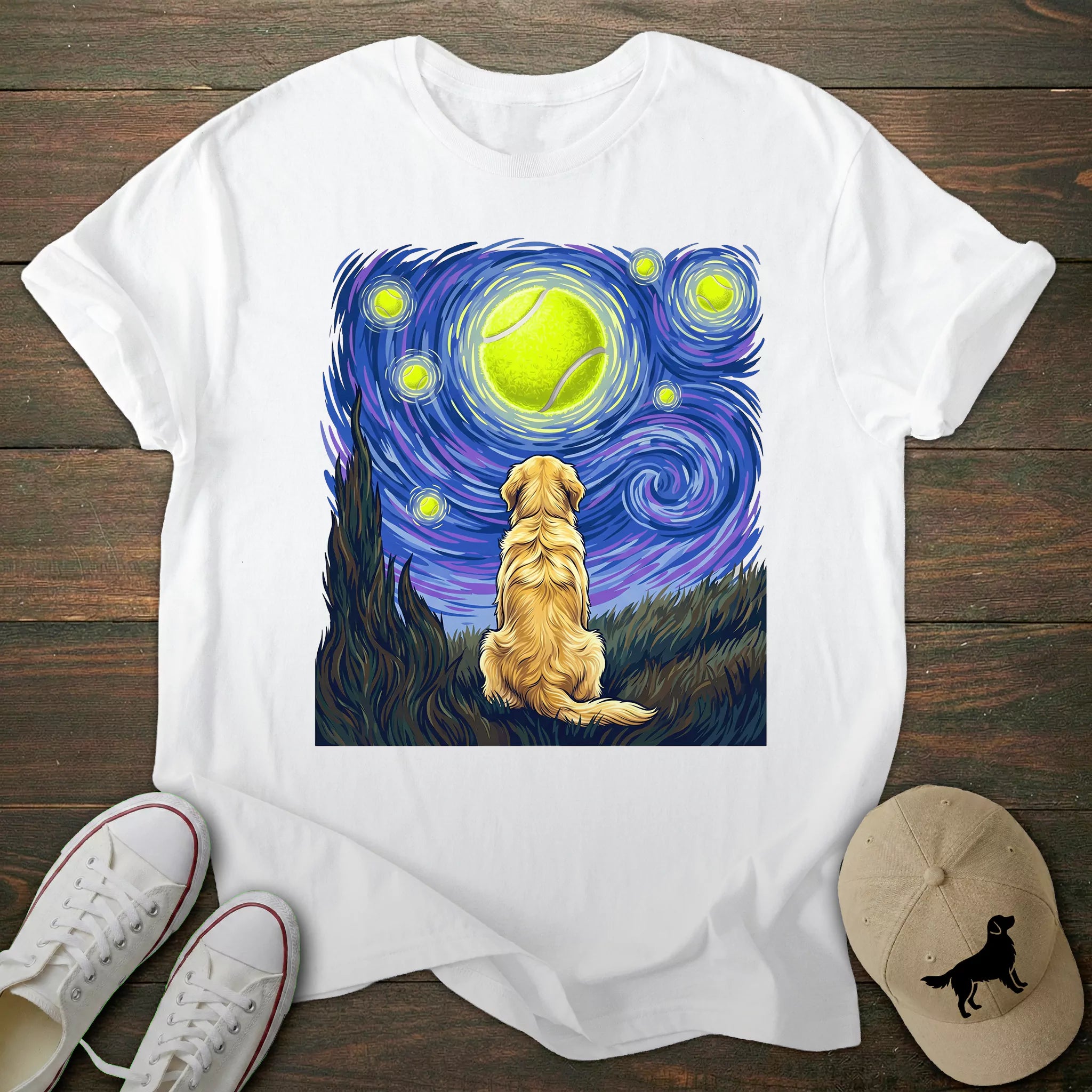 Starry Night Golden Retriever T-shirt