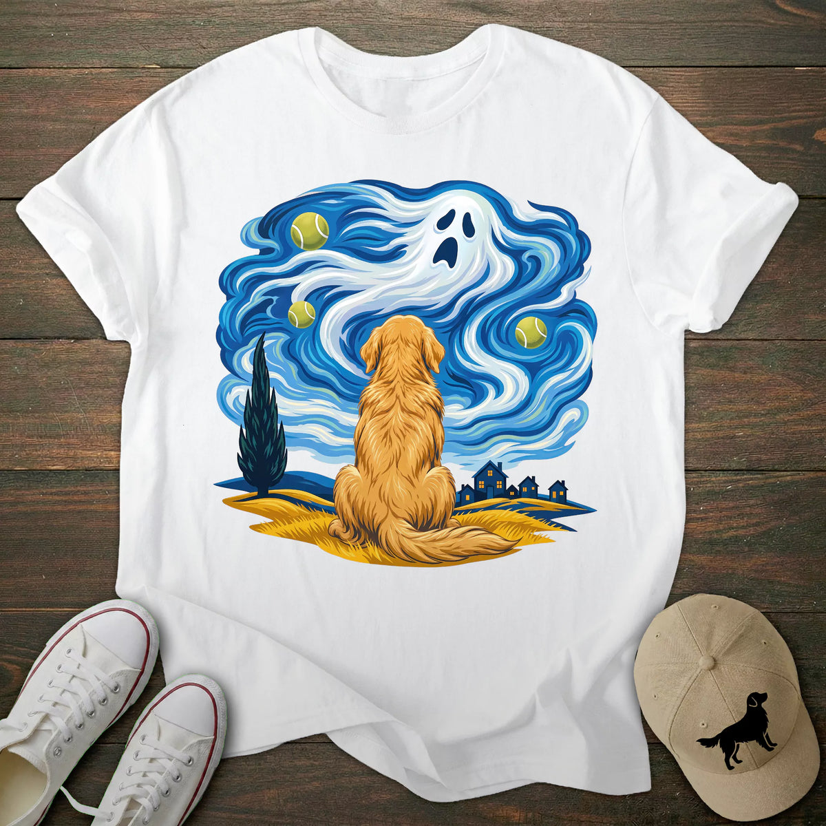 Ghost Starry Night Golden Retriever T-shirt