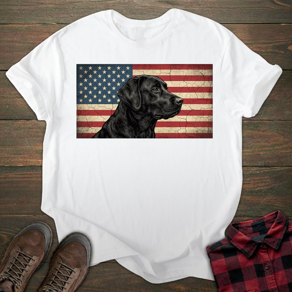 USA Flag Black Labrador T-shirt