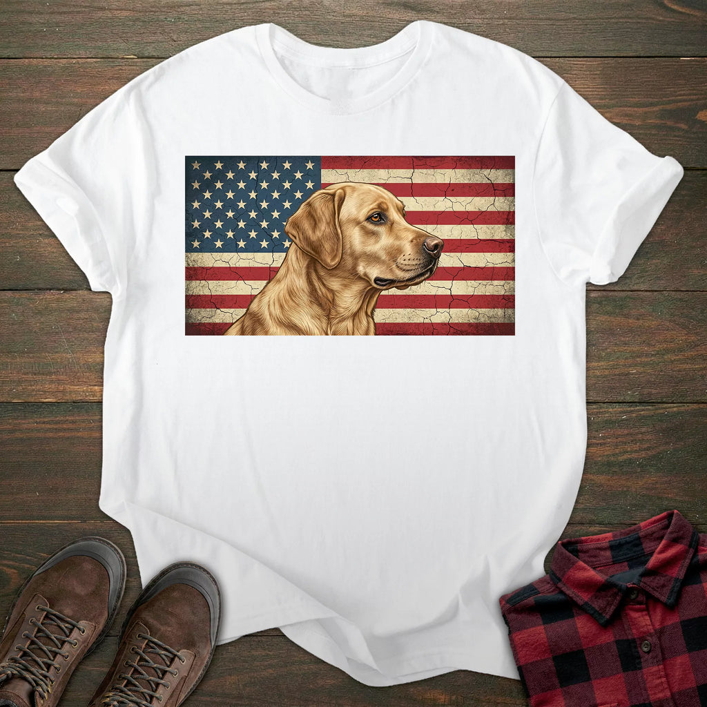 USA Flag Yellow Labrador T-shirt