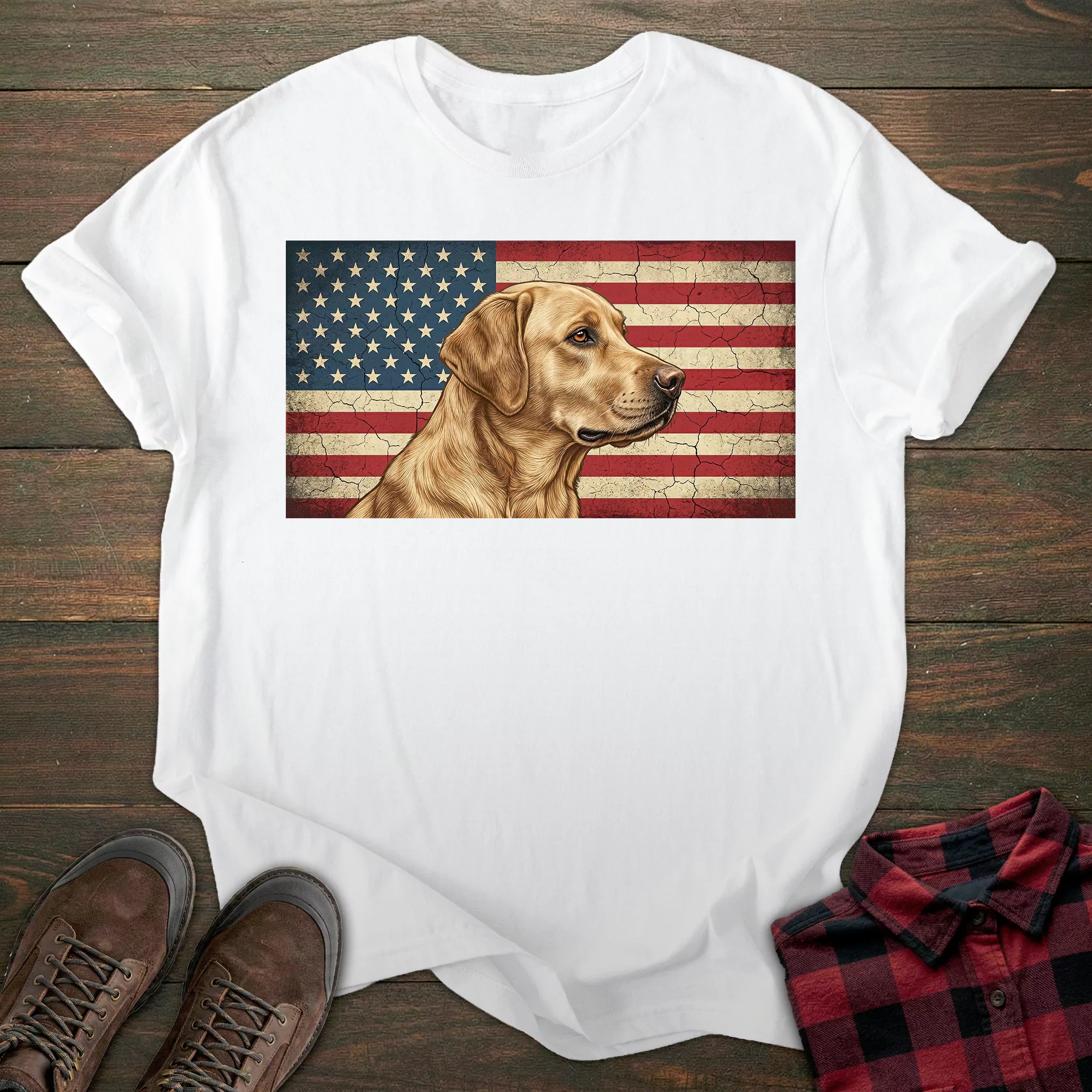 USA Flag Yellow Labrador T-shirt