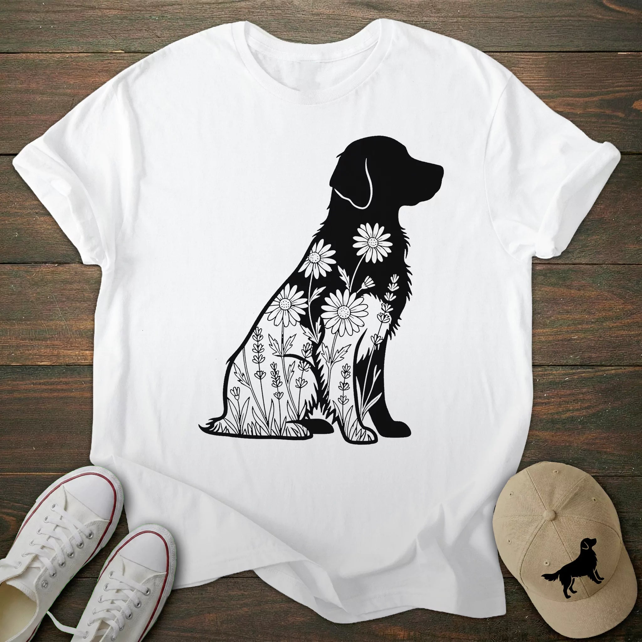 Floral Silhouette Golden Retriever T-shirt