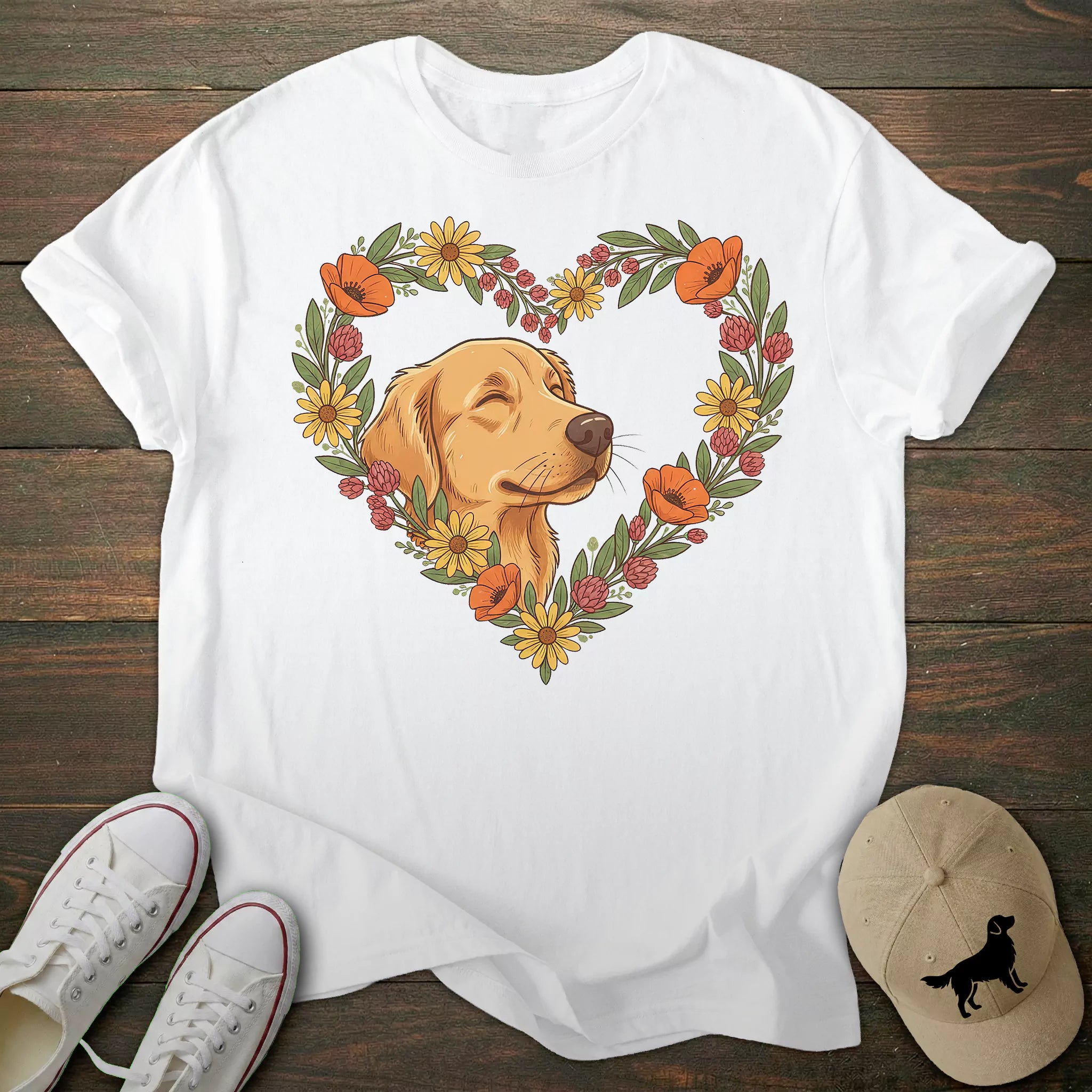 Floral Heart Golden Retriever T-shirt